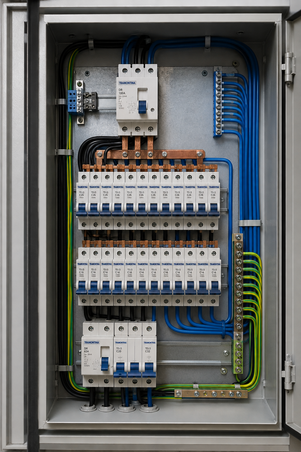 Quadro elétrico montado e organizado